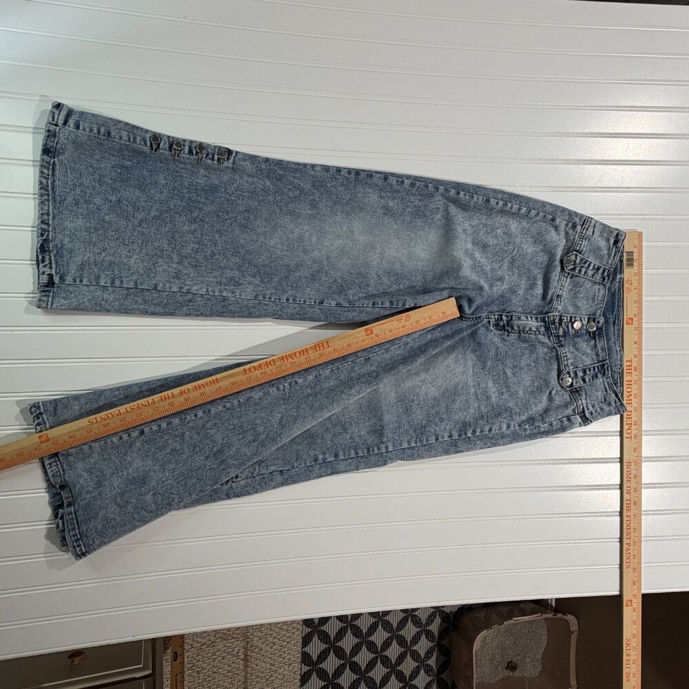 Y2K High Waist Acid Wash Side Button Split Hem Flare Wide Leg Retro Jeans Small